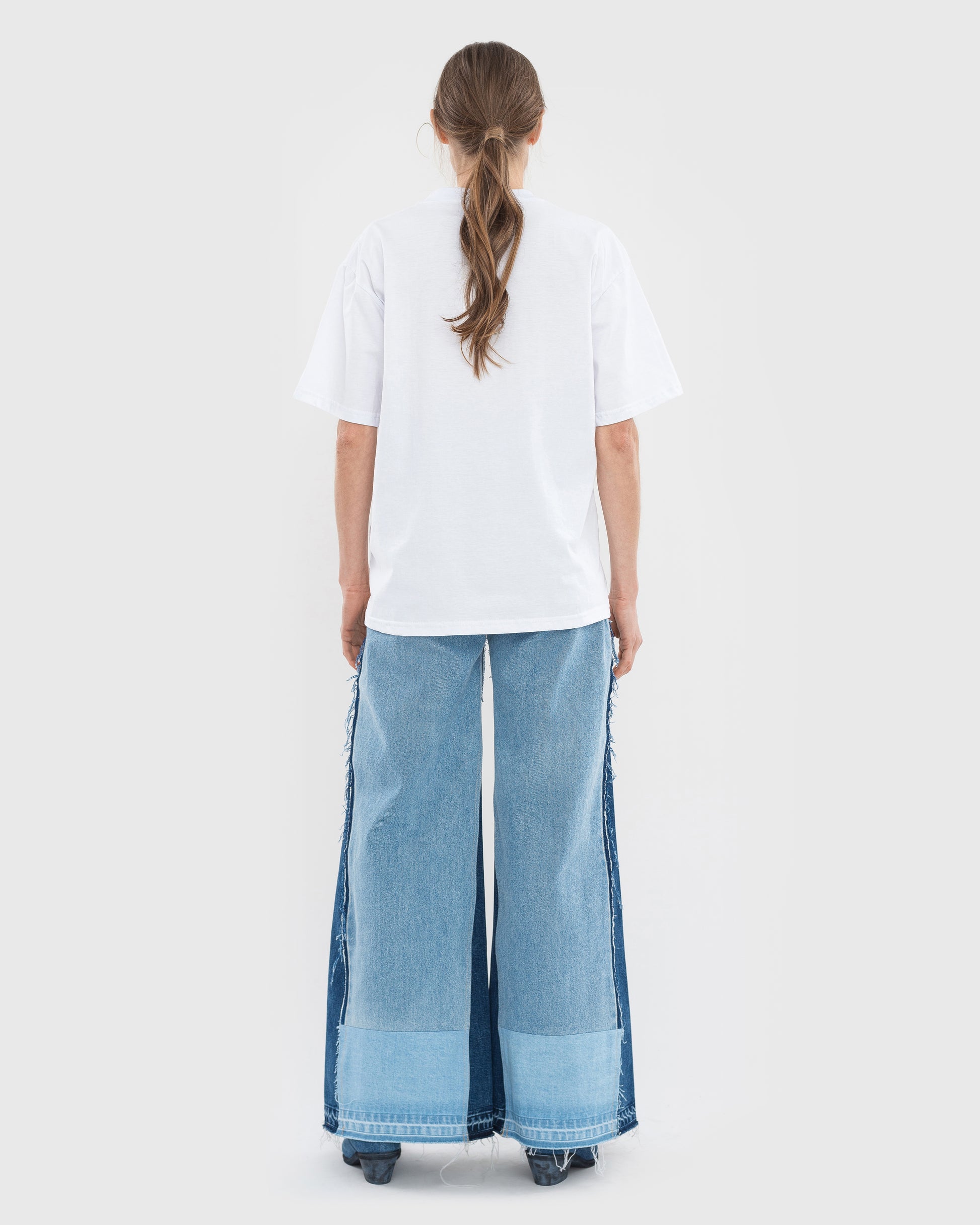 Buy Reworked Patchwork Wide Jeans – Bottoms by Ksenia Schnaider | Ethical & Sustainable Fashion
