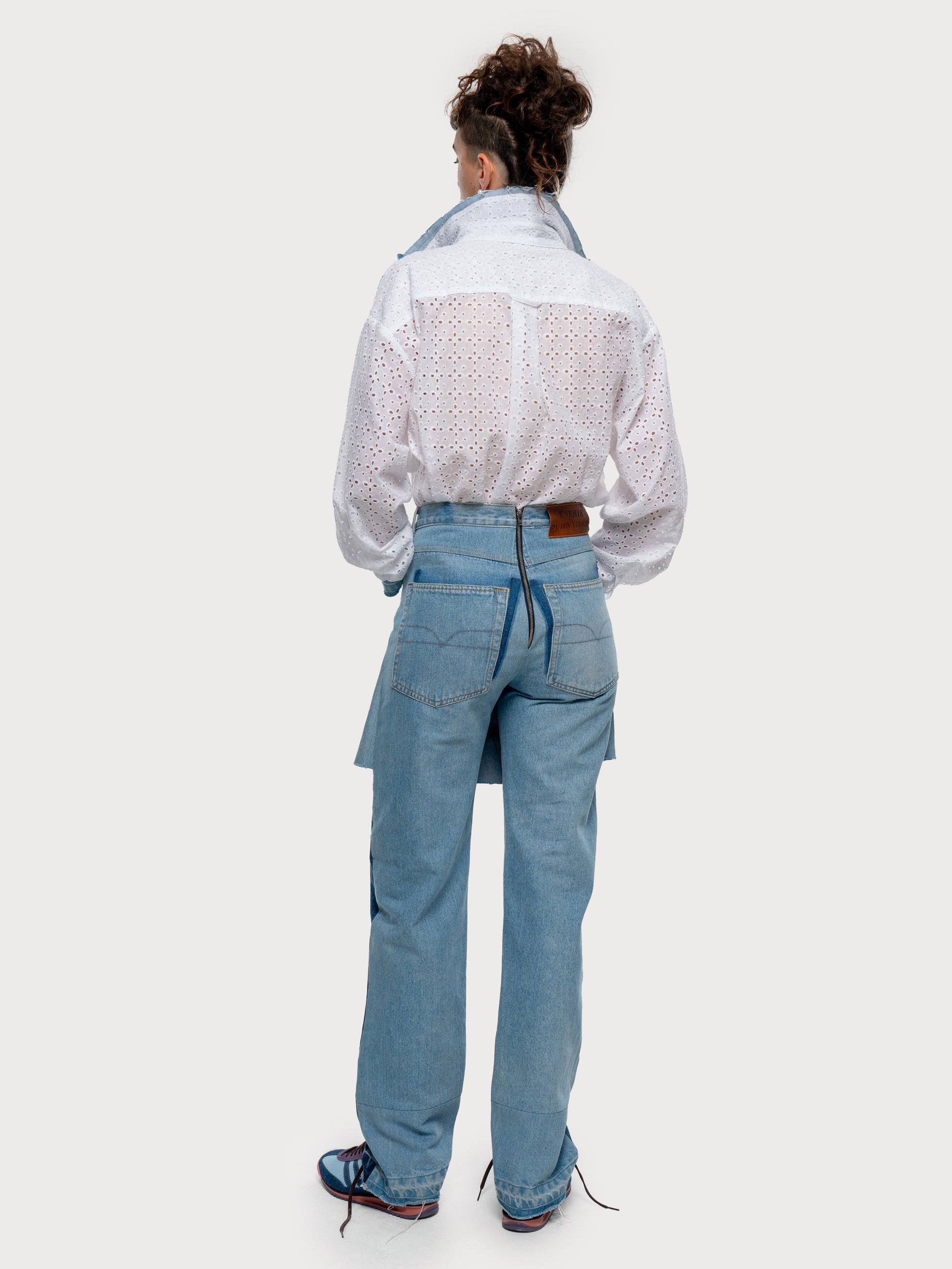 Buy Broderie Anglaise Shirt with Denim Detail – Tops by Ksenia Schnaider | Ethical & Sustainable Fashion