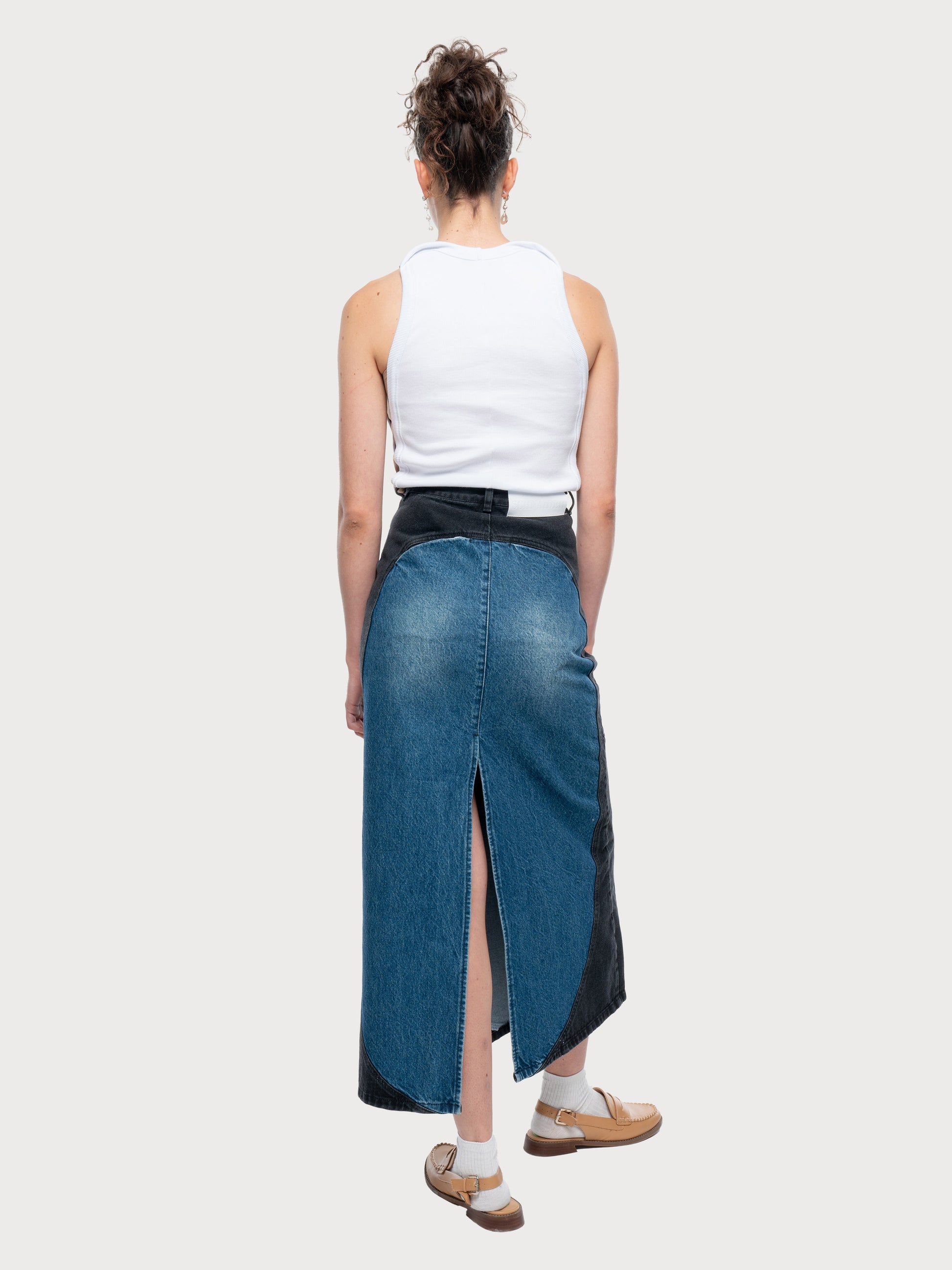 Buy Denim Tarot Maxi Skirt with Contrast Oval Details – Bottoms by Ksenia Schnaider | Ethical & Sustainable Fashion