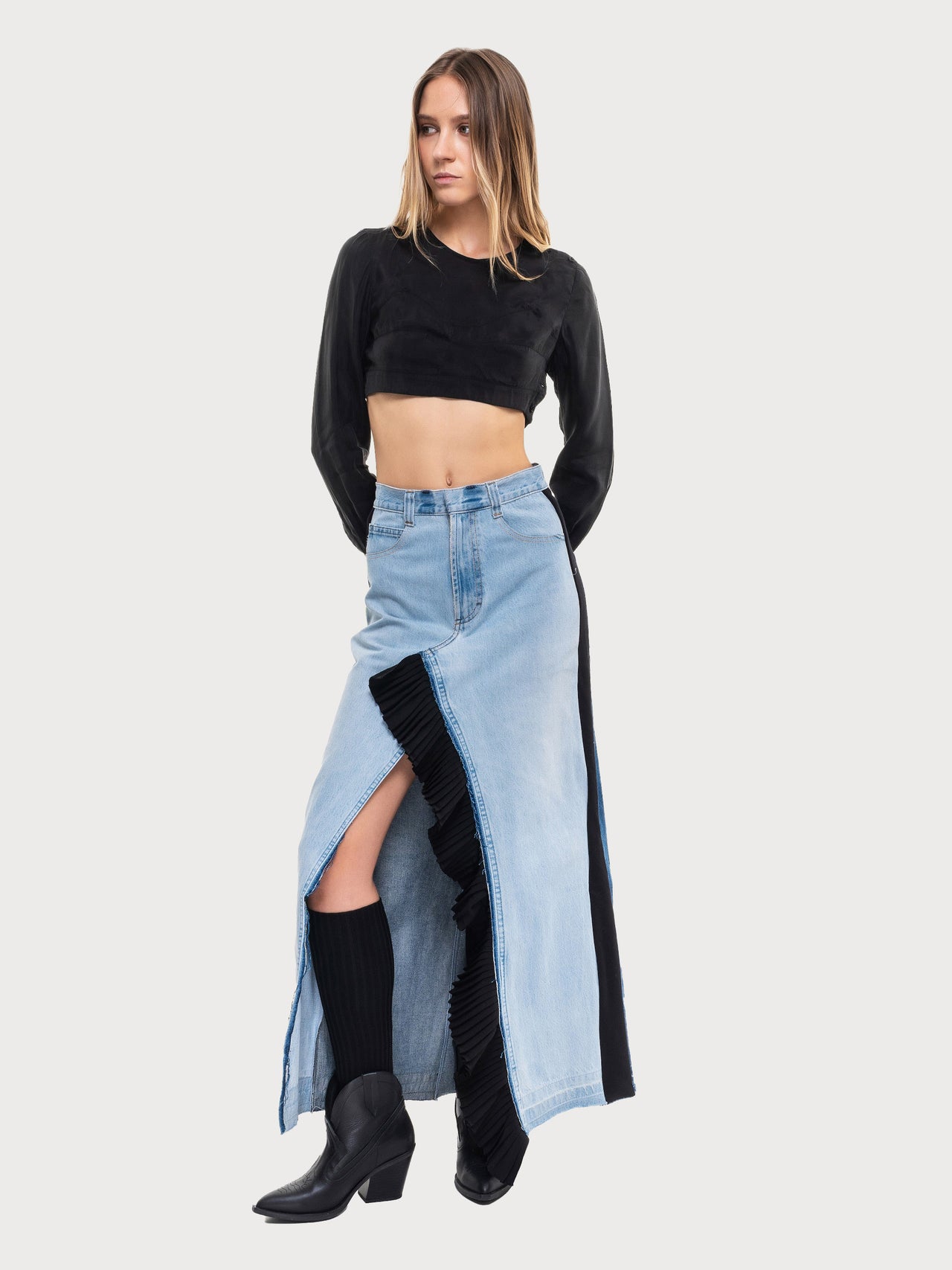 Buy Maxi Skirt With A Ruffled Slit – Bottoms by Ksenia Schnaider | Ethical & Sustainable Fashion