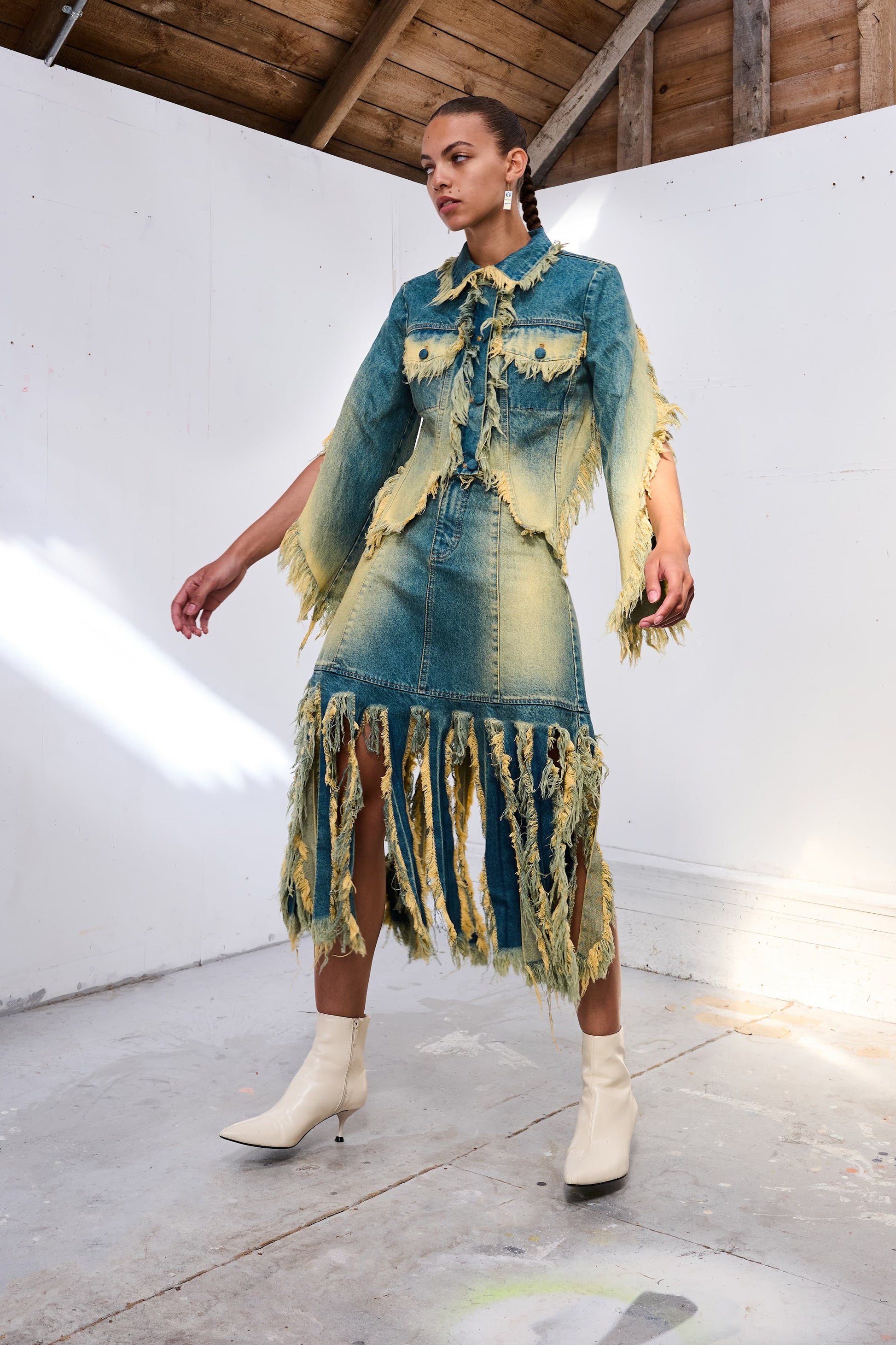 Buy Midi Monster Fringed Skirt with Rust Wash – Bottoms by Ksenia Schnaider | Ethical & Sustainable Fashion