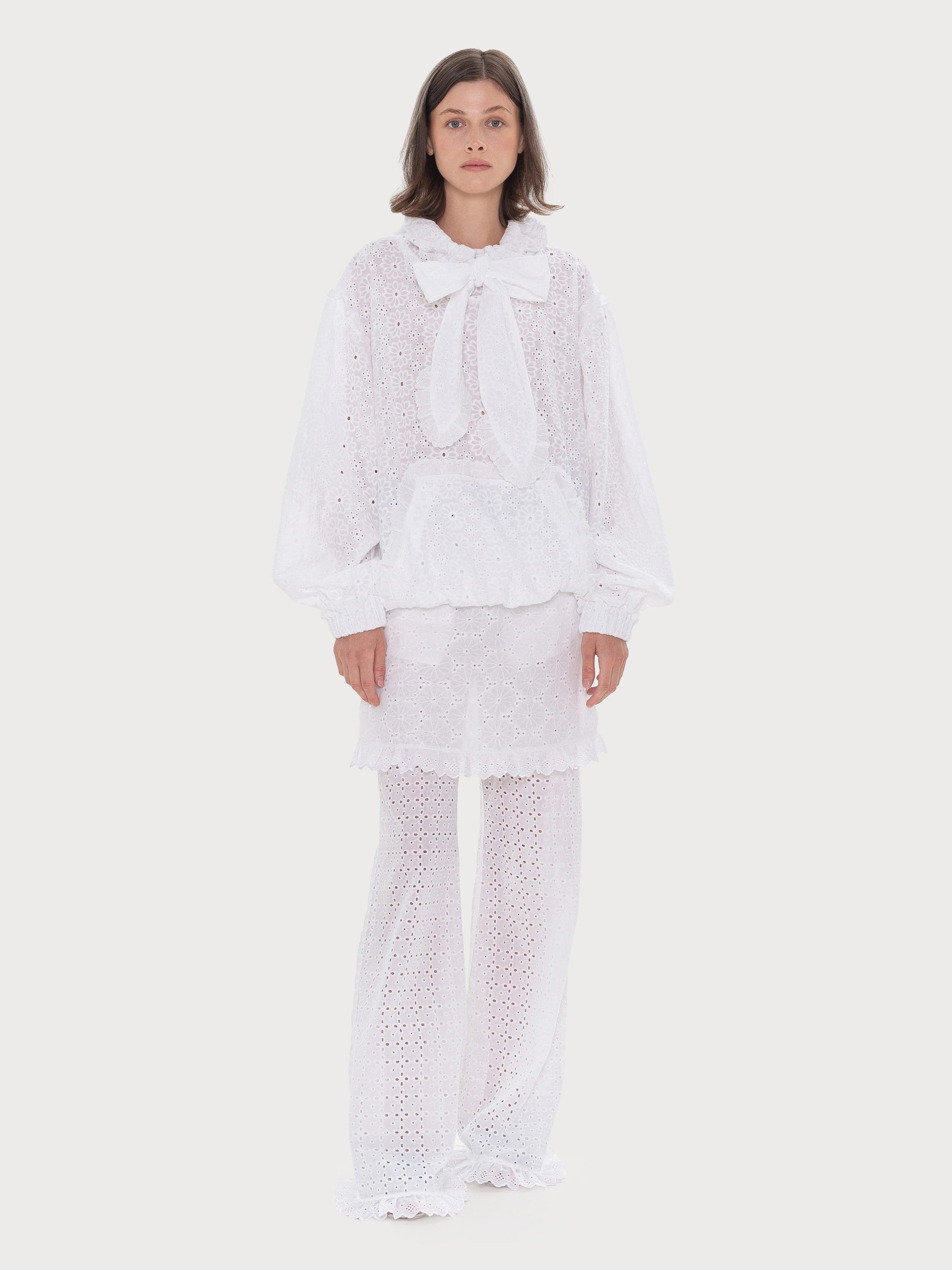 Buy Broderie Anglaise Hoodie with Bow Detail (Template Test) – Tops by Ksenia Schnaider | Ethical & Sustainable Fashion