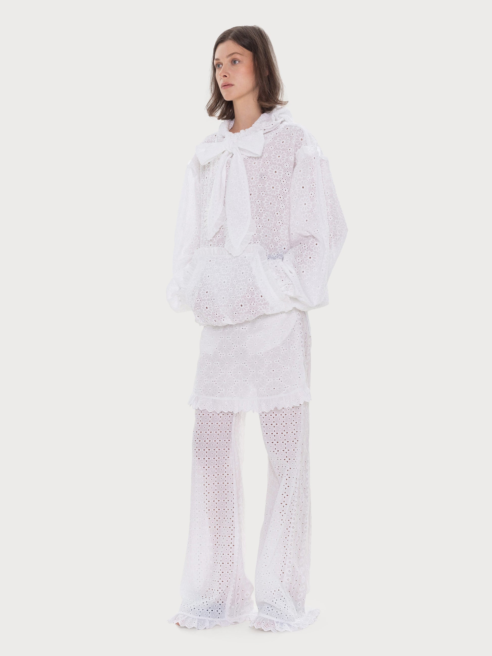 Buy Broderie Anglaise Hoodie with Bow Detail (Template Test) – Tops by Ksenia Schnaider | Ethical & Sustainable Fashion