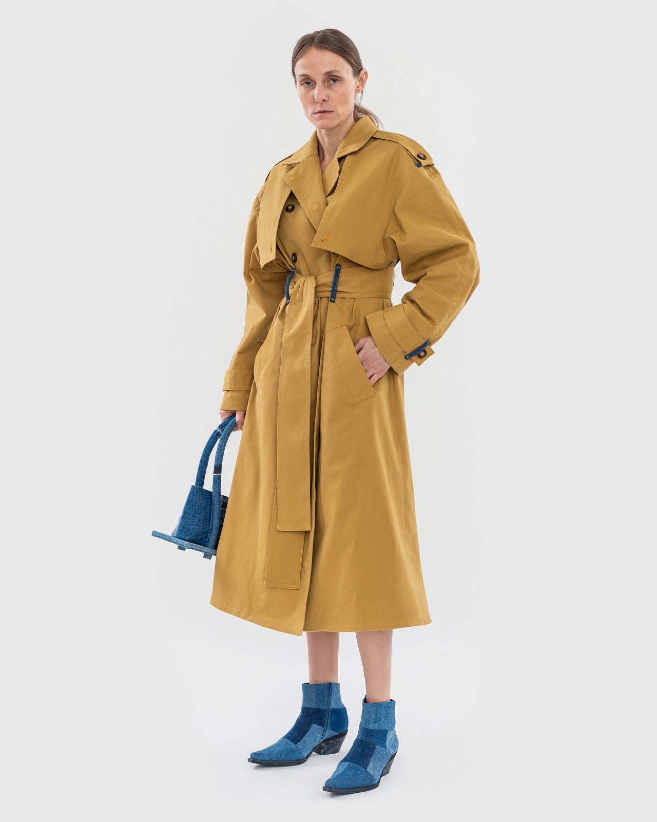 Buy Reworked Trench with Denim Back Detail – Outerwear by Ksenia Schnaider | Ethical & Sustainable Fashion