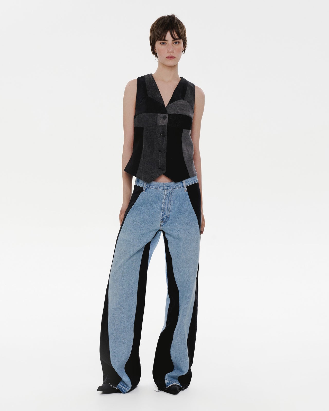 Buy Wide Jeans with Wide Contrast Side Lines – Bottoms by Ksenia Schnaider | Ethical & Sustainable Fashion
