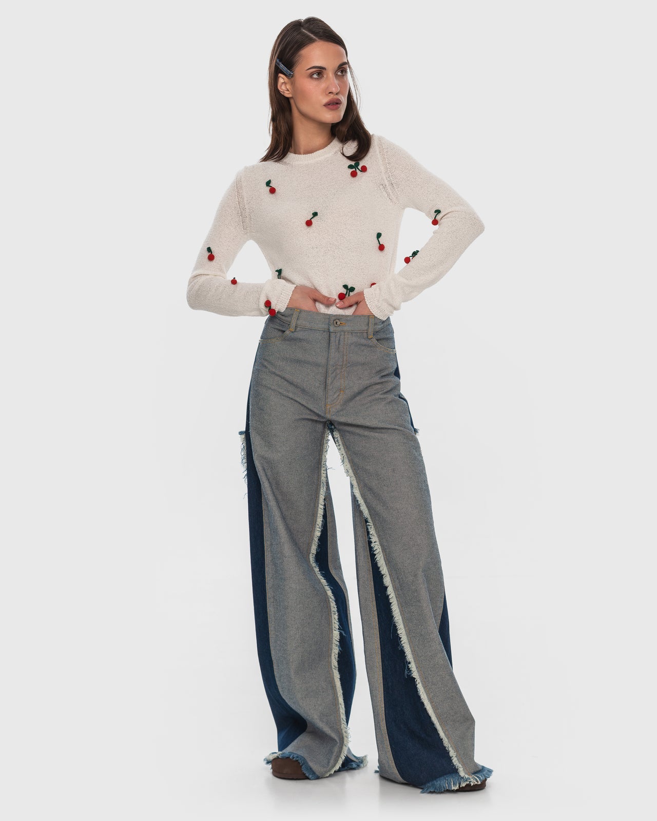 Buy Reversed Jeans with Contrast Side Lines – Bottoms by Ksenia Schnaider | Ethical & Sustainable Fashion