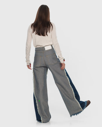 Buy Reversed Jeans with Contrast Side Lines – Bottoms by Ksenia Schnaider | Ethical & Sustainable Fashion
