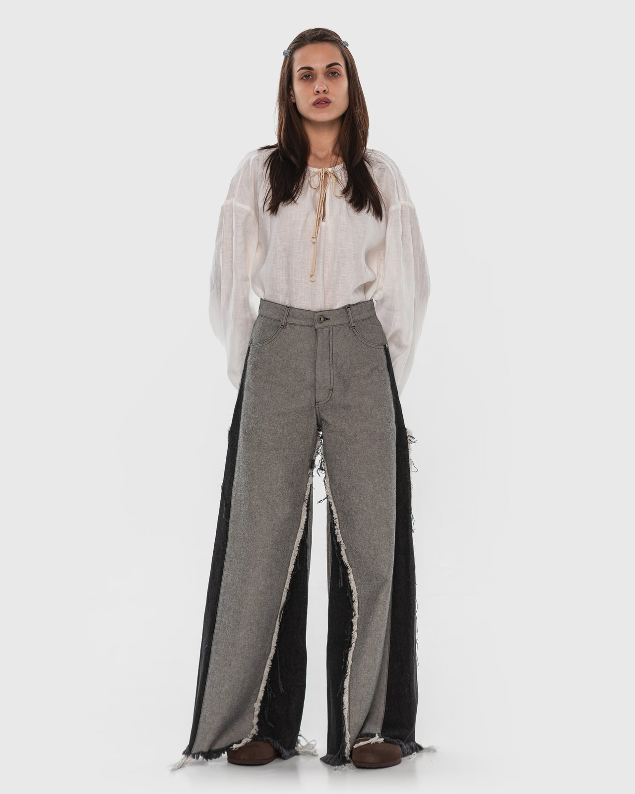 Buy Reversed Jeans with Contrast Side Lines – Bottoms by Ksenia Schnaider | Ethical & Sustainable Fashion