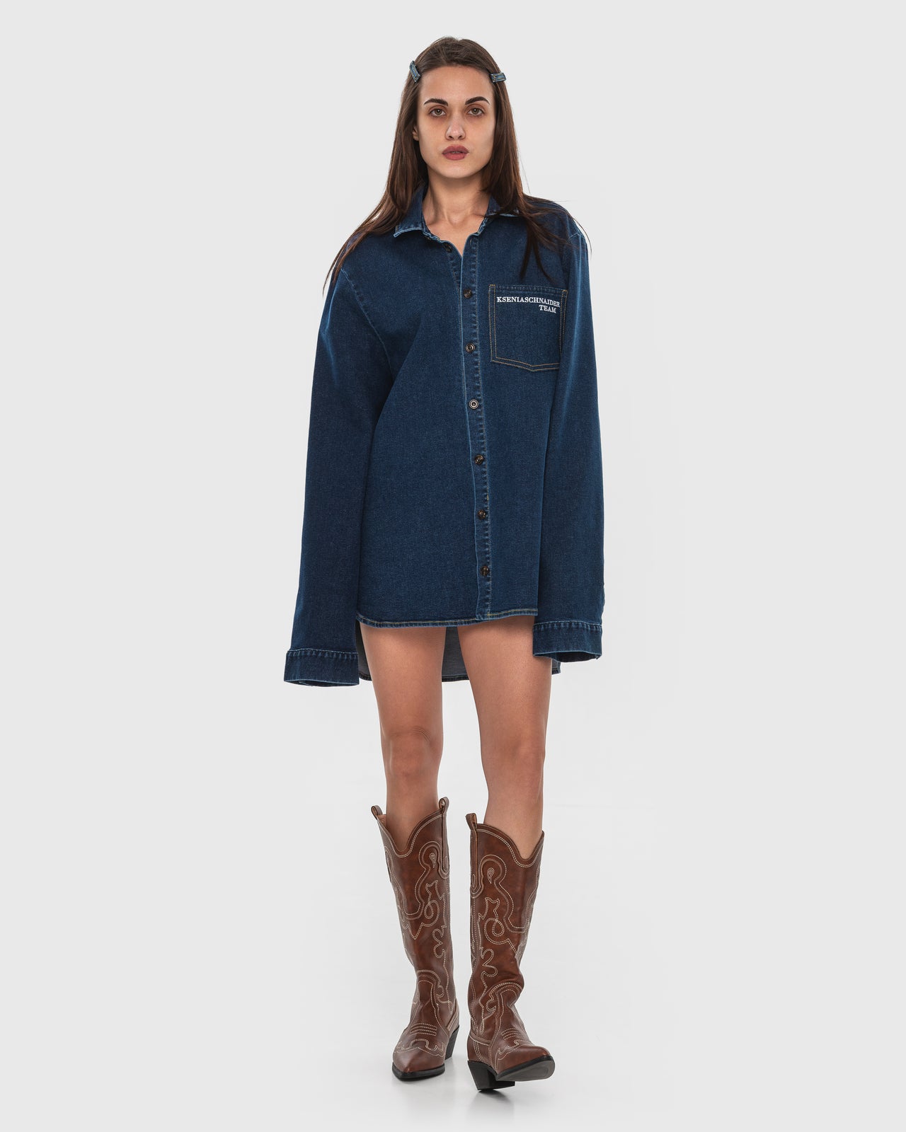 Buy Denim Shirt «KS TEAM» – by Ksenia Schnaider | Ethical & Sustainable Fashion