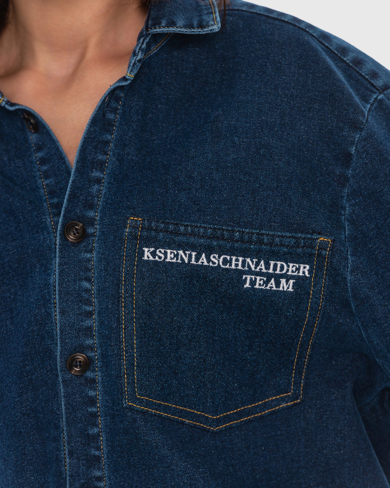 Buy Denim Shirt «KS TEAM» – by Ksenia Schnaider | Ethical & Sustainable Fashion