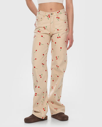 Buy Jeans with Embroidered Cherries – Bottoms by Ksenia Schnaider | Ethical & Sustainable Fashion