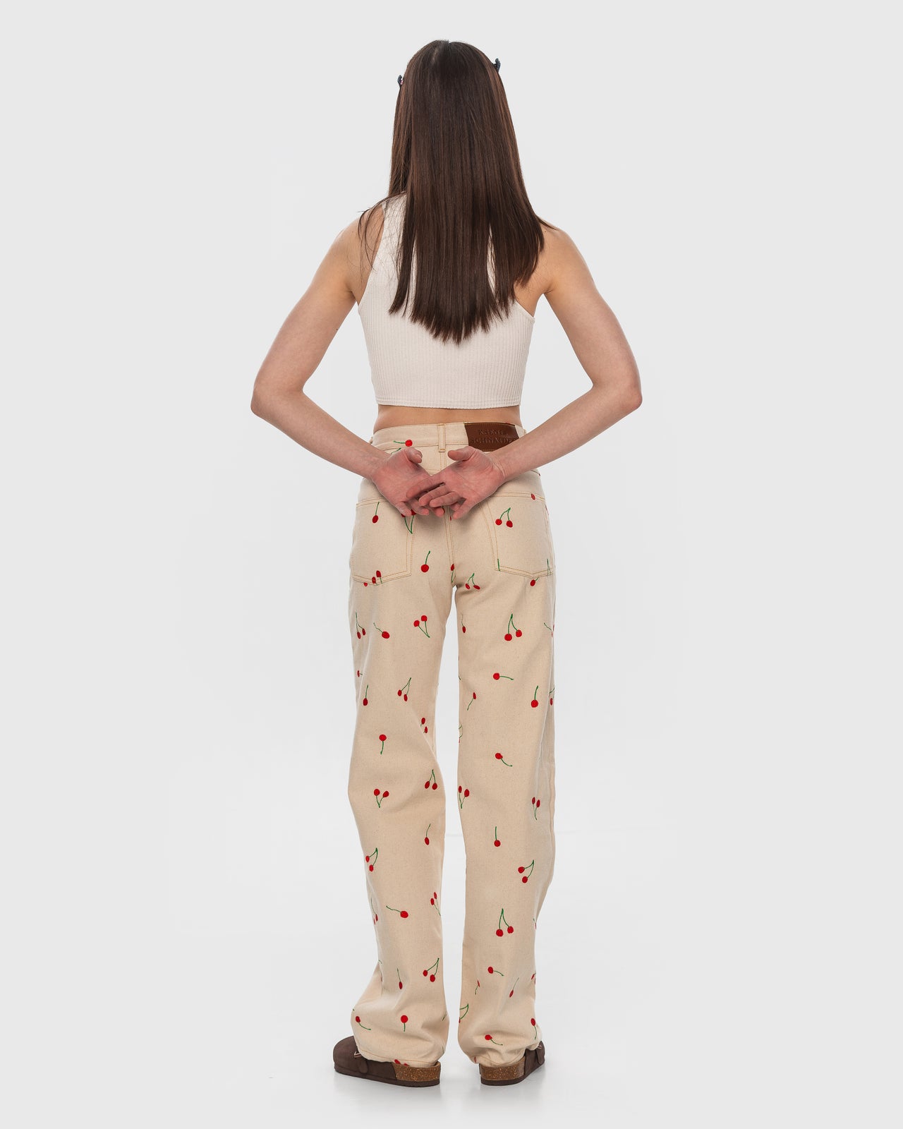Buy Jeans with Embroidered Cherries – Bottoms by Ksenia Schnaider | Ethical & Sustainable Fashion