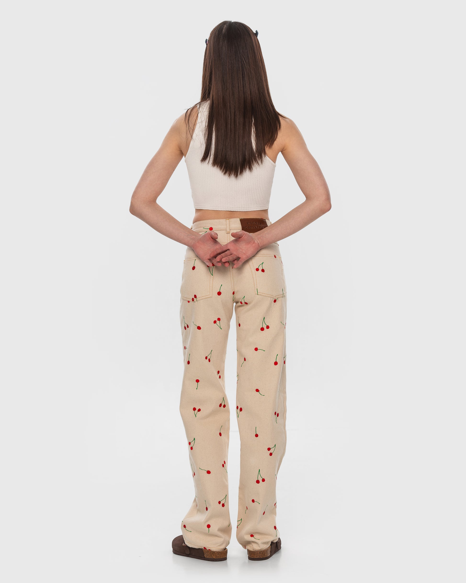 Buy Jeans with Embroidered Cherries – Bottoms by Ksenia Schnaider | Ethical & Sustainable Fashion