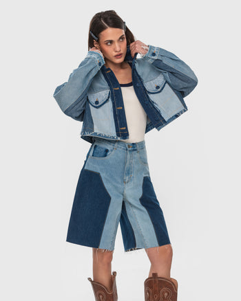 Buy Patchwork Cropped Jacket – Outerwear by Ksenia Schnaider | Ethical & Sustainable Fashion