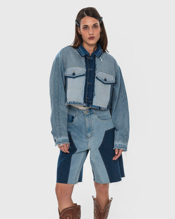 Buy Patchwork Cropped Jacket – Outerwear by Ksenia Schnaider | Ethical & Sustainable Fashion