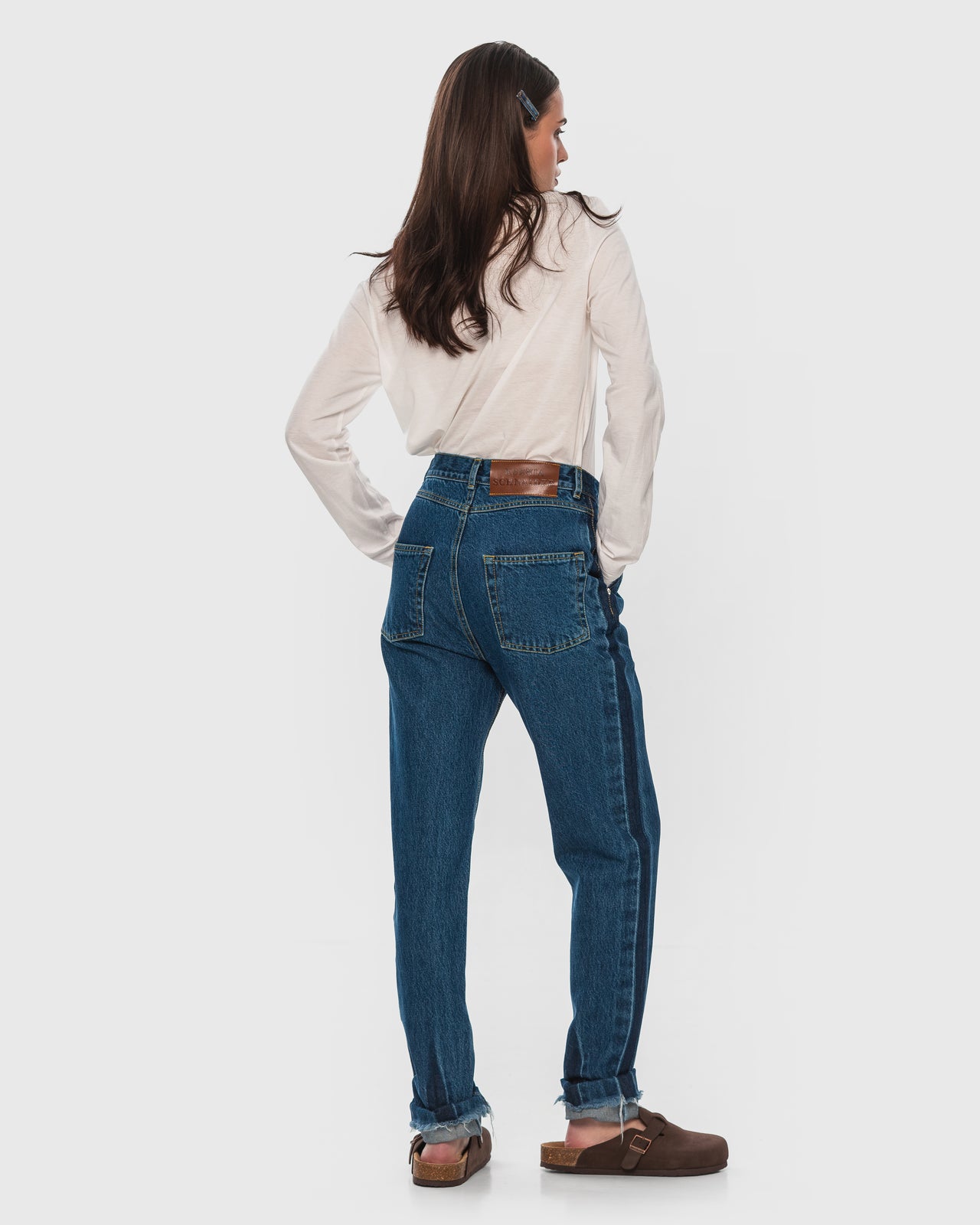 Buy Jeans with Contrast Stripes – Bottoms by Ksenia Schnaider | Ethical & Sustainable Fashion
