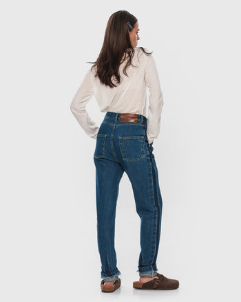 Buy Jeans with Contrast Stripes – Bottoms by Ksenia Schnaider | Ethical & Sustainable Fashion