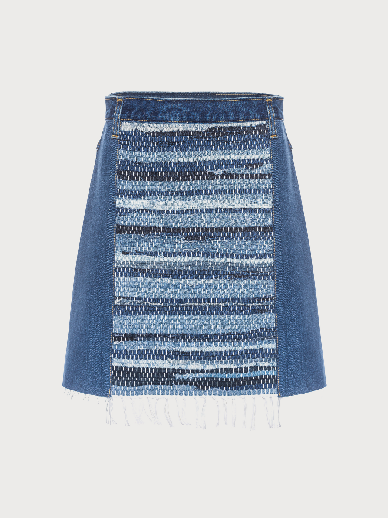 Buy Reworked Mini Skirt with Denim Rug Detail – Bottoms by Ksenia Schnaider | Ethical & Sustainable Fashion