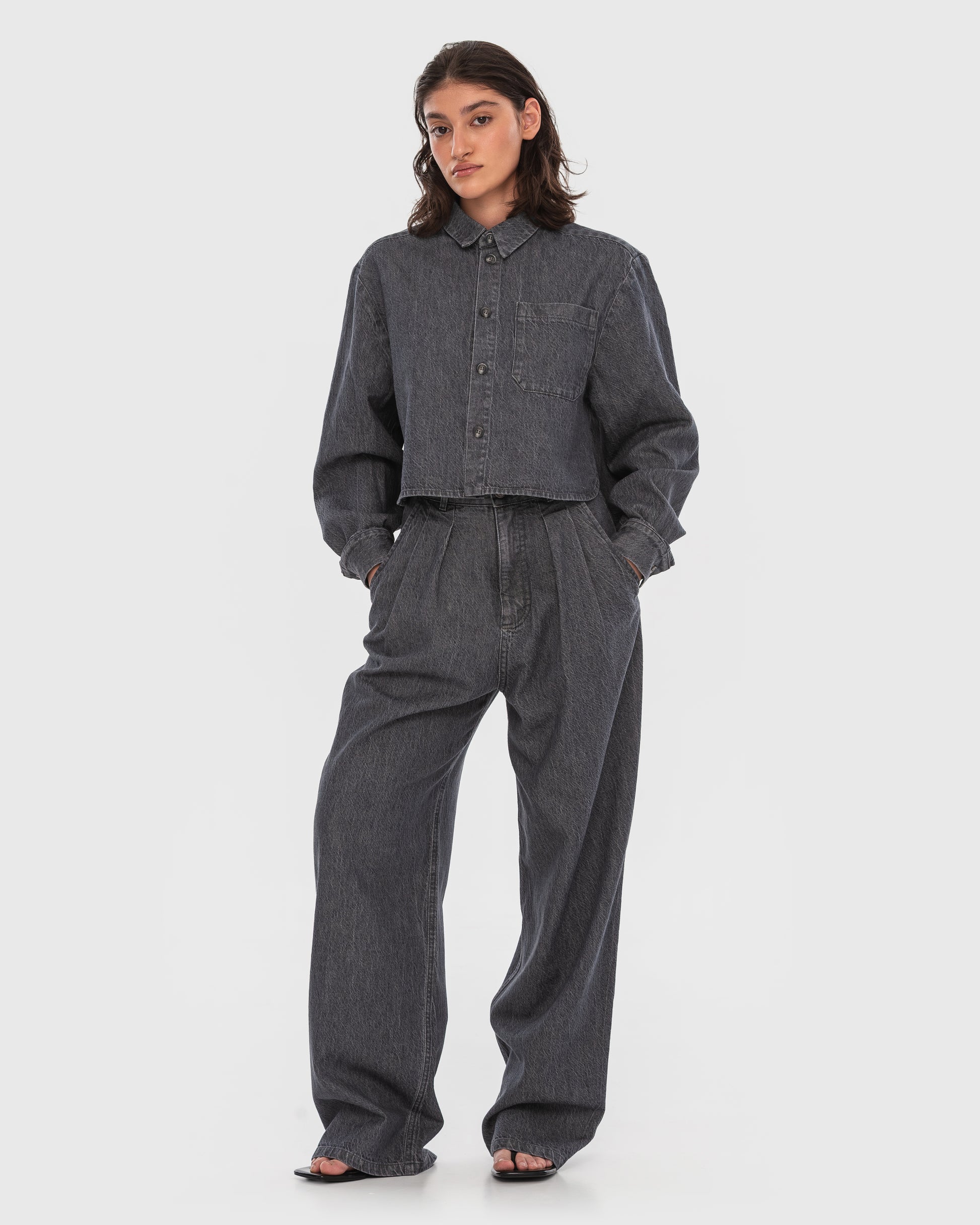 Buy Hemp Cropped Denim Shirt – Tops by Ksenia Schnaider | Ethical & Sustainable Fashion