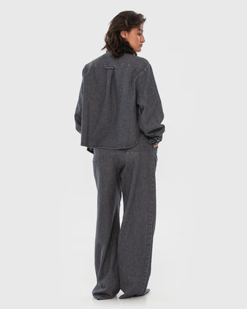 Buy Hemp Cropped Denim Shirt – Tops by Ksenia Schnaider | Ethical & Sustainable Fashion