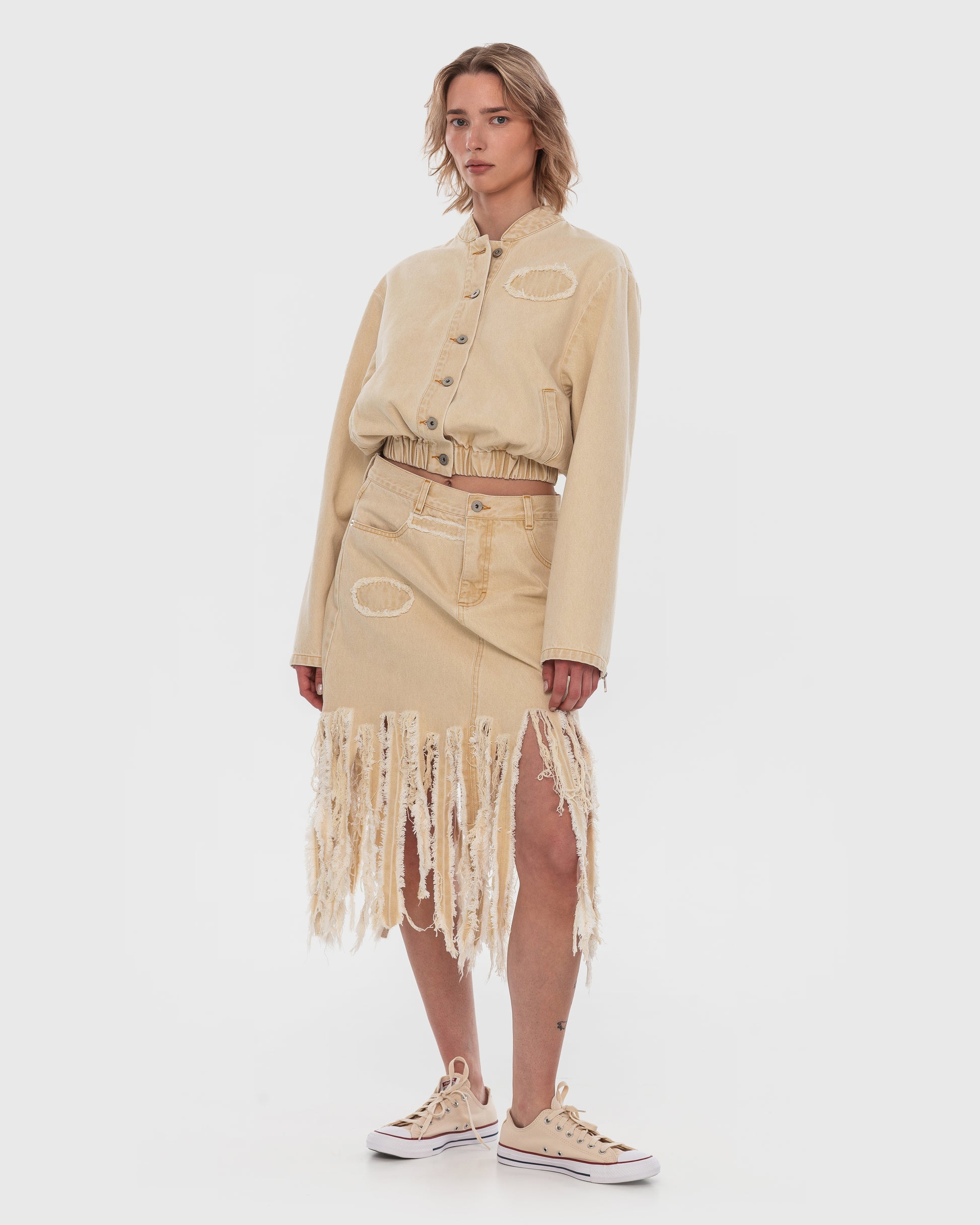 Buy Brandless Midi Denim Medusa Skirt – Bottoms by Ksenia Schnaider | Ethical & Sustainable Fashion