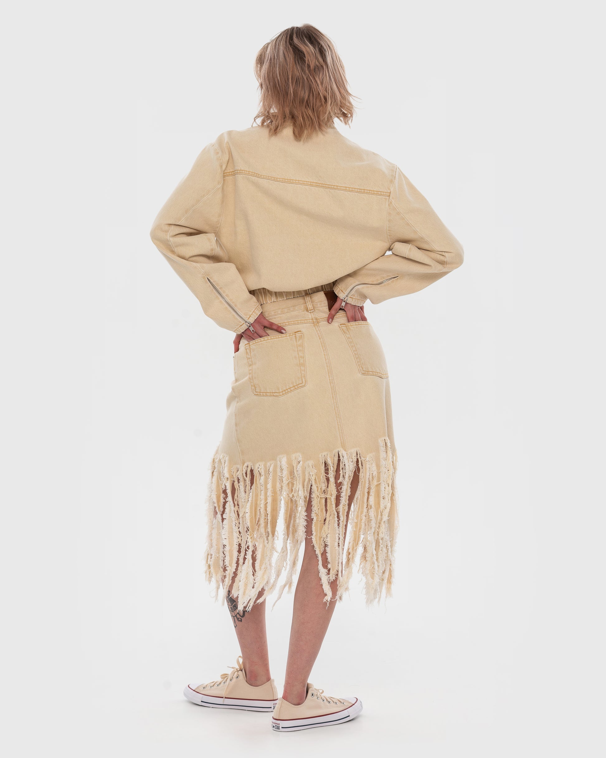 Buy Brandless Midi Denim Medusa Skirt – Bottoms by Ksenia Schnaider | Ethical & Sustainable Fashion