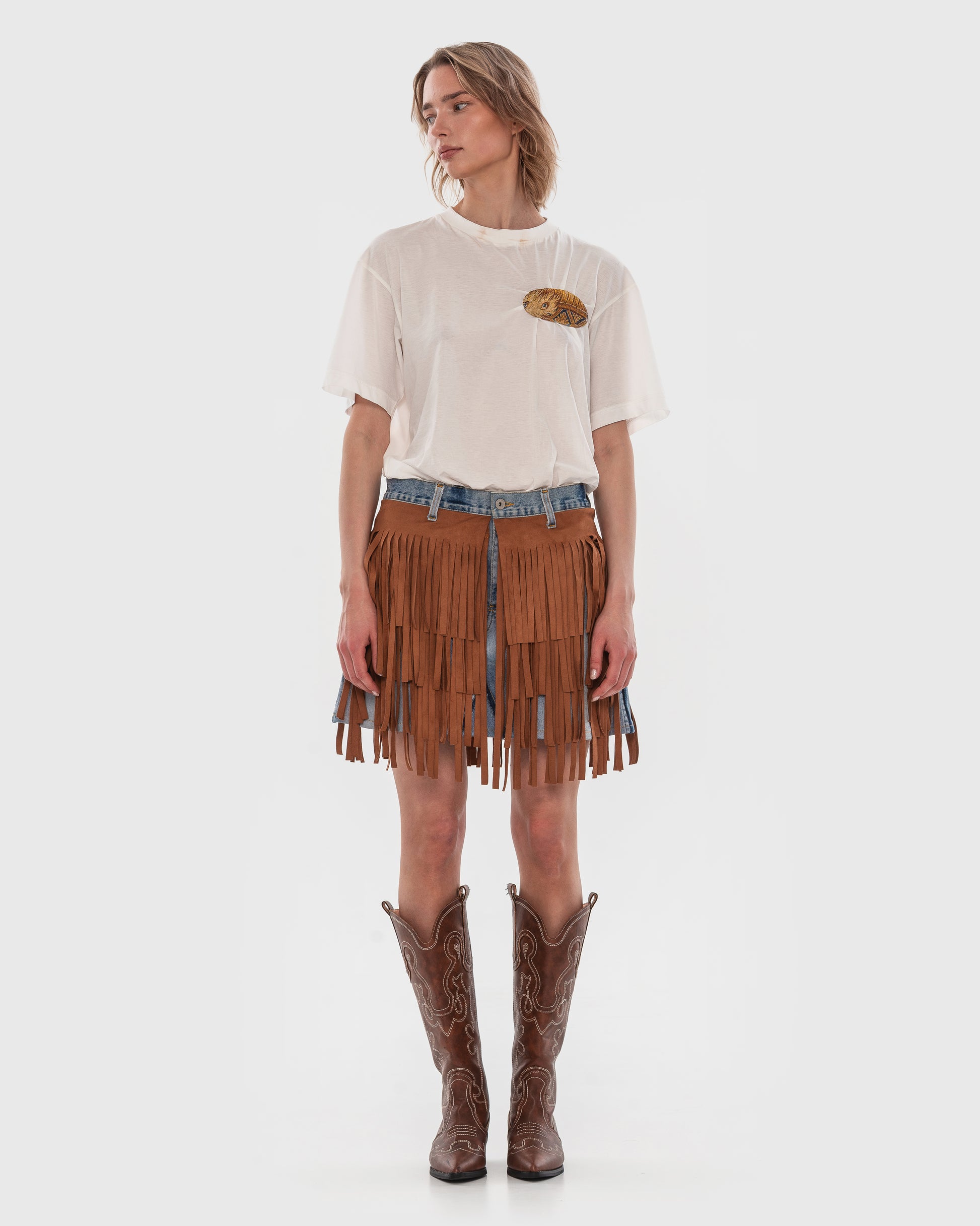 Buy Brandless Tapestry-Patch Cotton T-shirt – Tops by Ksenia Schnaider | Ethical & Sustainable Fashion
