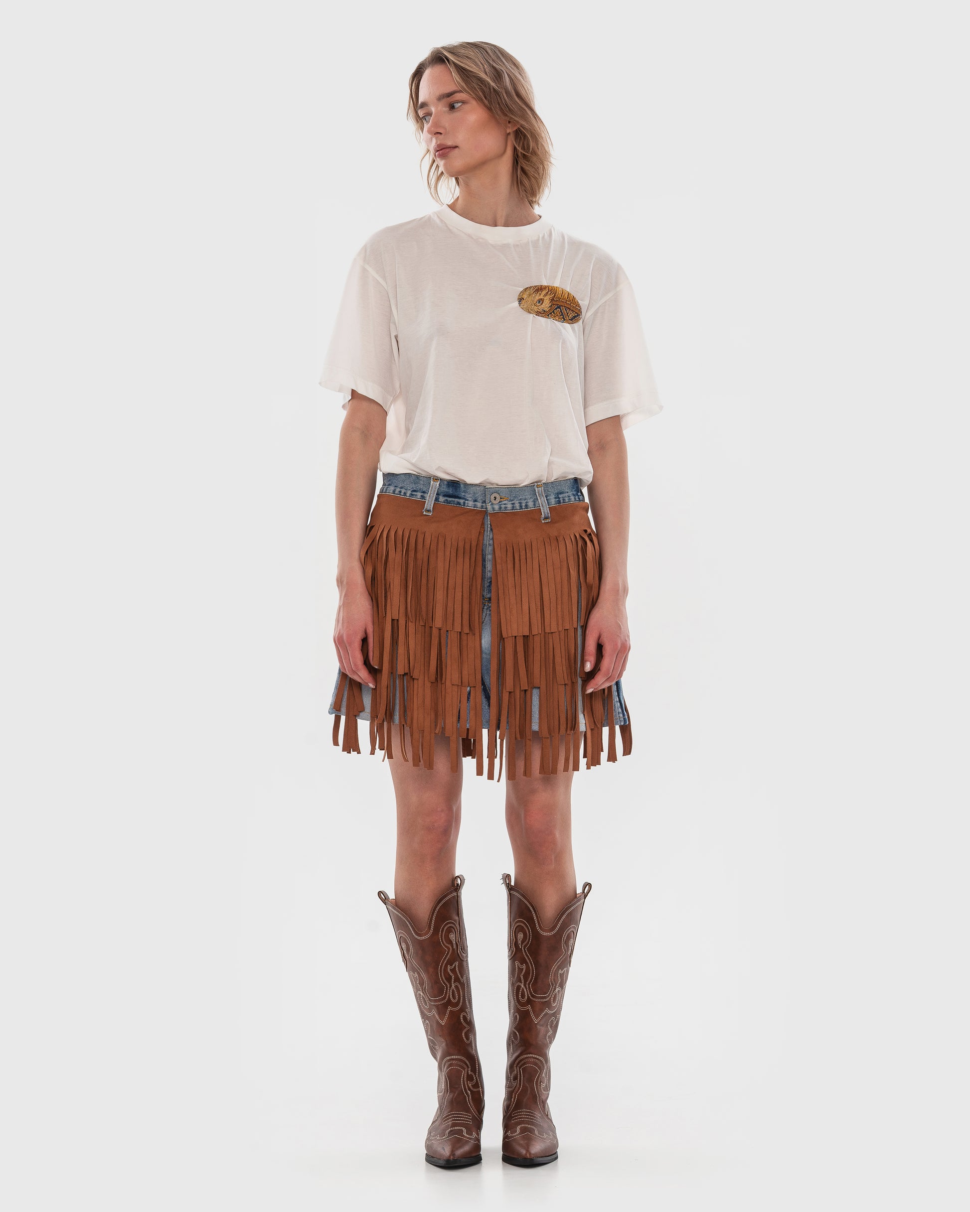 Buy Brandless Tapestry-Patch Cotton T-shirt – Tops by Ksenia Schnaider | Ethical & Sustainable Fashion
