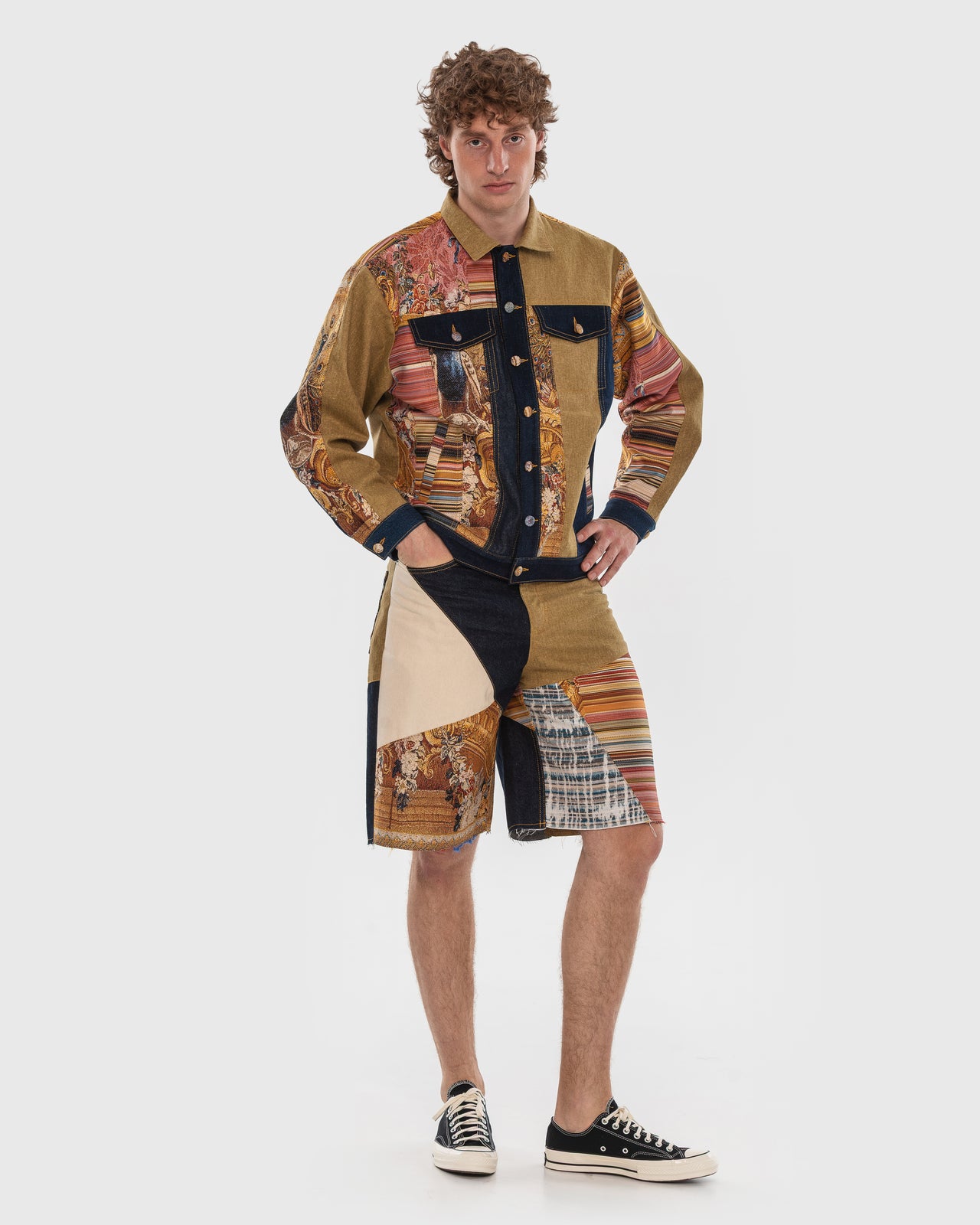 Buy Tapestry Patchwork Denim Shorts – Bottoms by Ksenia Schnaider | Ethical & Sustainable Fashion