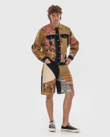 Buy Tapestry Patchwork Denim Shorts – Bottoms by Ksenia Schnaider | Ethical & Sustainable Fashion