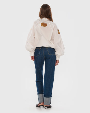Buy Brandless Tapestry-Patch Cotton Bomber – Outerwear by Ksenia Schnaider | Ethical & Sustainable Fashion