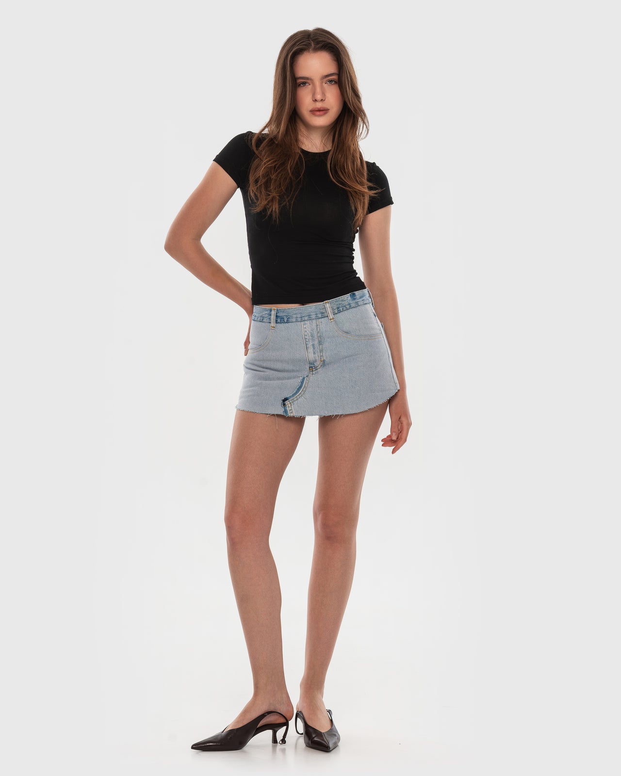 Buy Denim Mini Skort – Bottoms by Ksenia Schnaider | Ethical & Sustainable Fashion