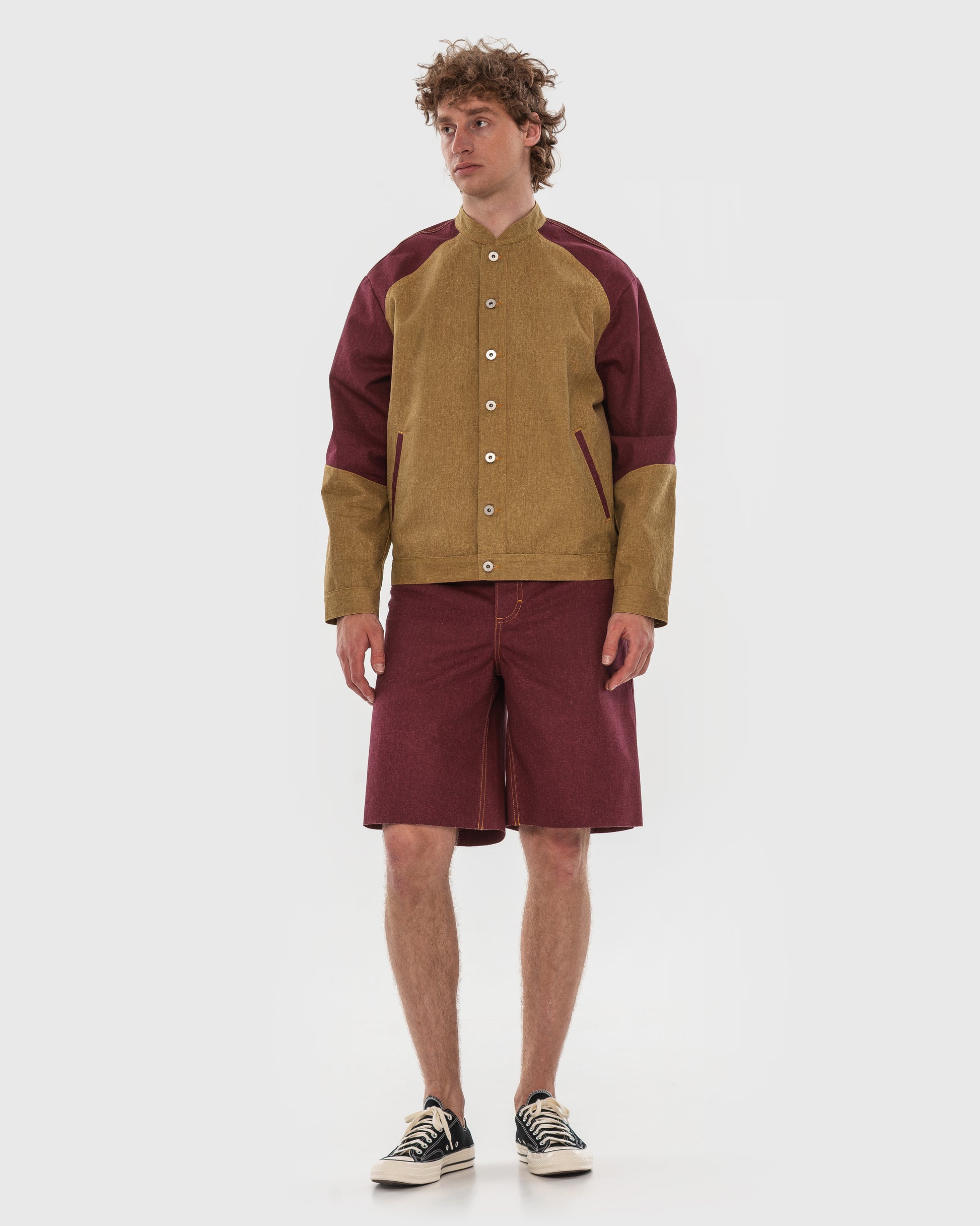 Buy Beetroot Midi Denim Shorts – Bottoms by Ksenia Schnaider | Ethical & Sustainable Fashion