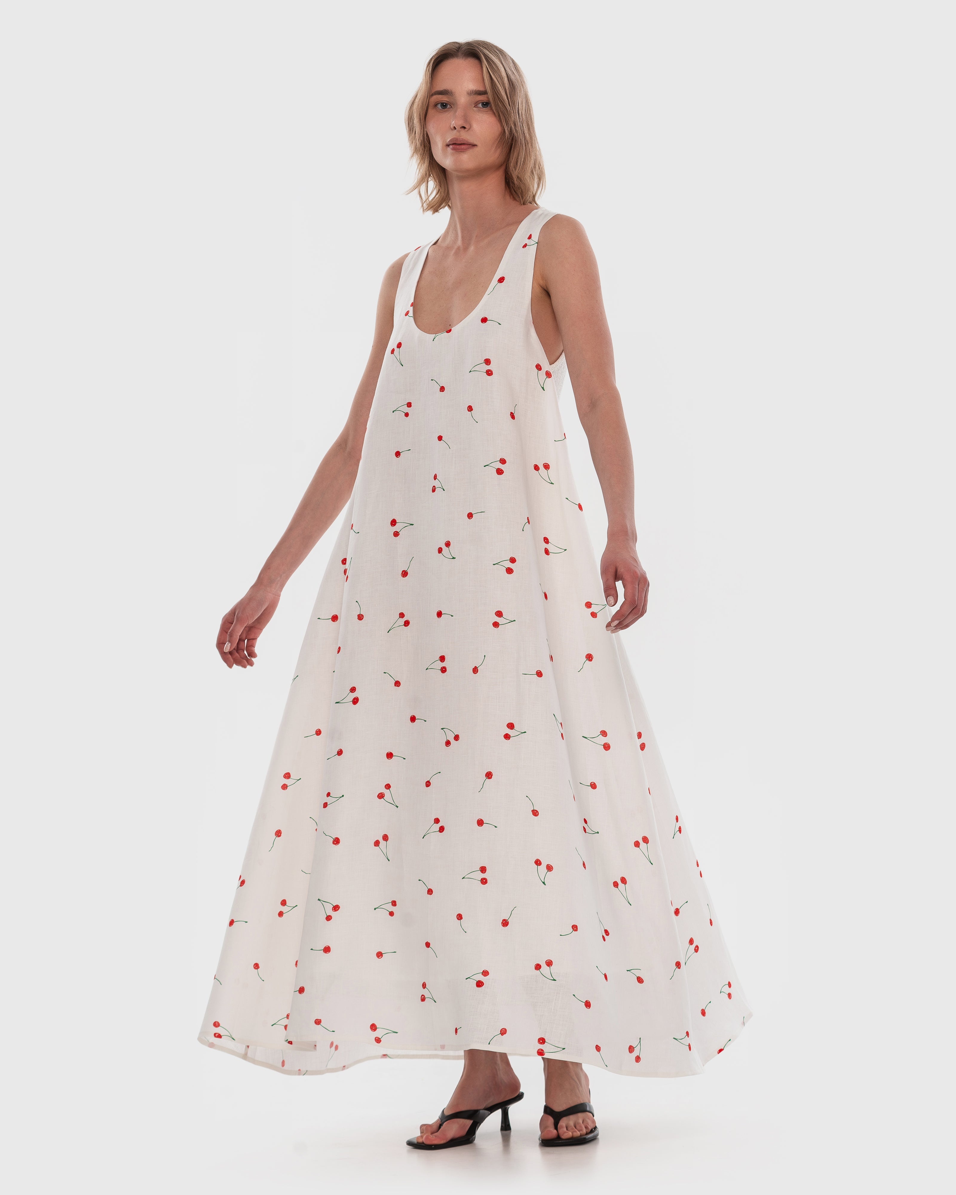 Hemp Maxi Dress with Cherry Print - KSENIASCHNAIDER