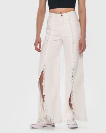 Buy Fringed Front Splits Flared Jeans – Bottoms by Ksenia Schnaider | Ethical & Sustainable Fashion