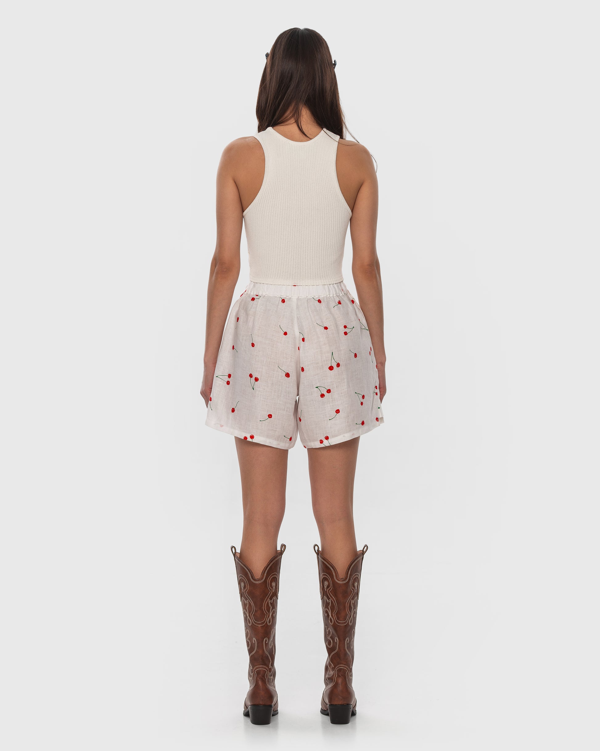 Buy Hemp Shorts with Cherry Print – Bottoms by Ksenia Schnaider | Ethical & Sustainable Fashion