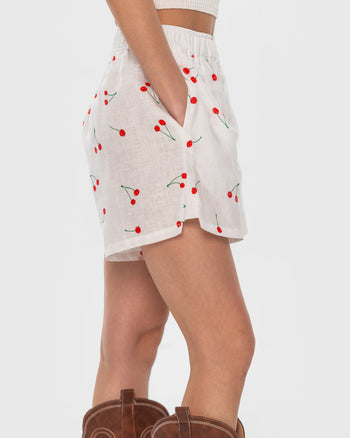 Buy Hemp Shorts with Cherry Print – Bottoms by Ksenia Schnaider | Ethical & Sustainable Fashion