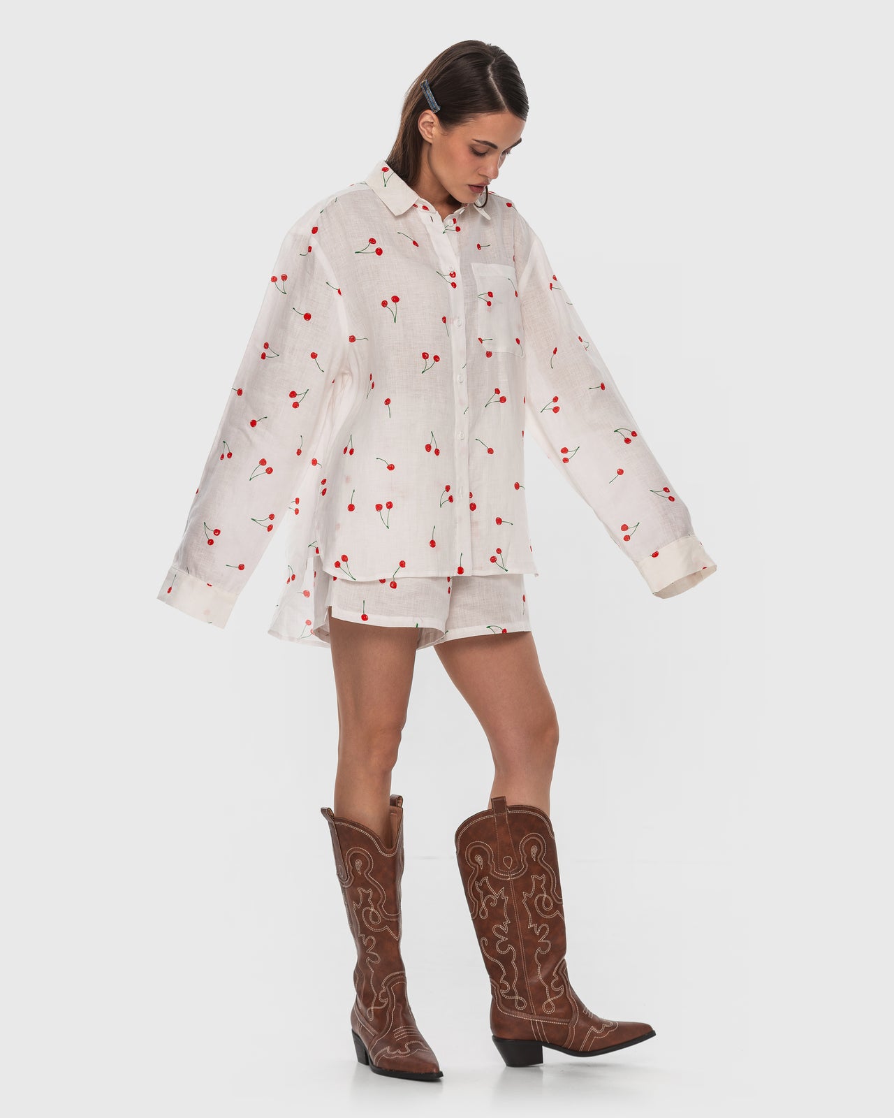 Buy Hemp Shirt with Cherry Print – Tops by Ksenia Schnaider | Ethical & Sustainable Fashion