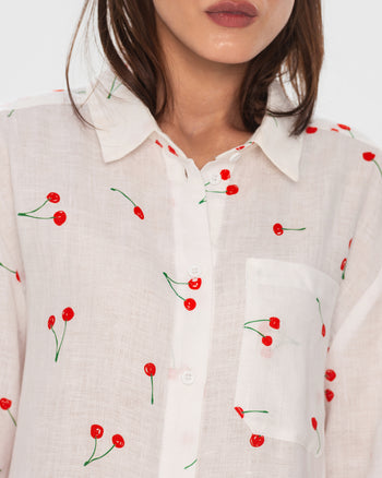 Buy Hemp Shirt with Cherry Print – Tops by Ksenia Schnaider | Ethical & Sustainable Fashion