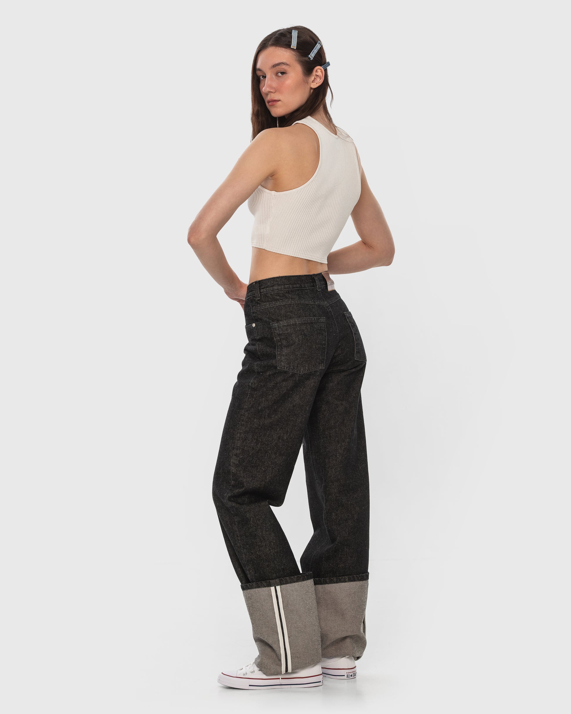 Buy Cuffed Straight Leg Jeans – Bottoms by Ksenia Schnaider | Ethical & Sustainable Fashion