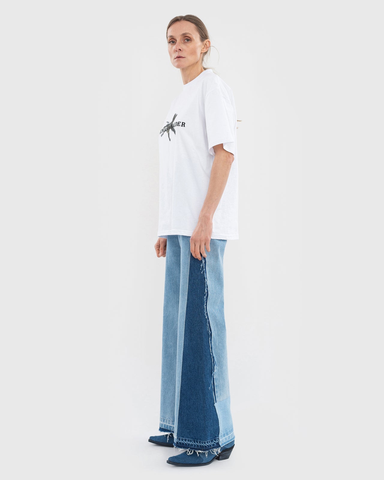 Buy Reworked Patchwork Wide Jeans – Bottoms by Ksenia Schnaider | Ethical & Sustainable Fashion