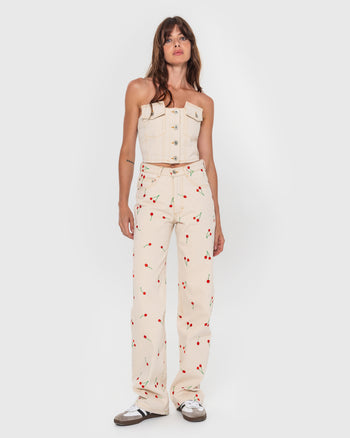 Buy Jeans with Embroidered Cherries – Bottoms by Ksenia Schnaider | Ethical & Sustainable Fashion