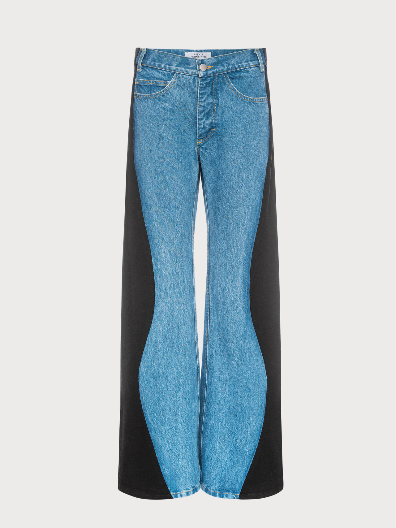 Buy Flared Wavy Jeans with Contrast Side Lines – Bottoms by Ksenia Schnaider | Ethical & Sustainable Fashion