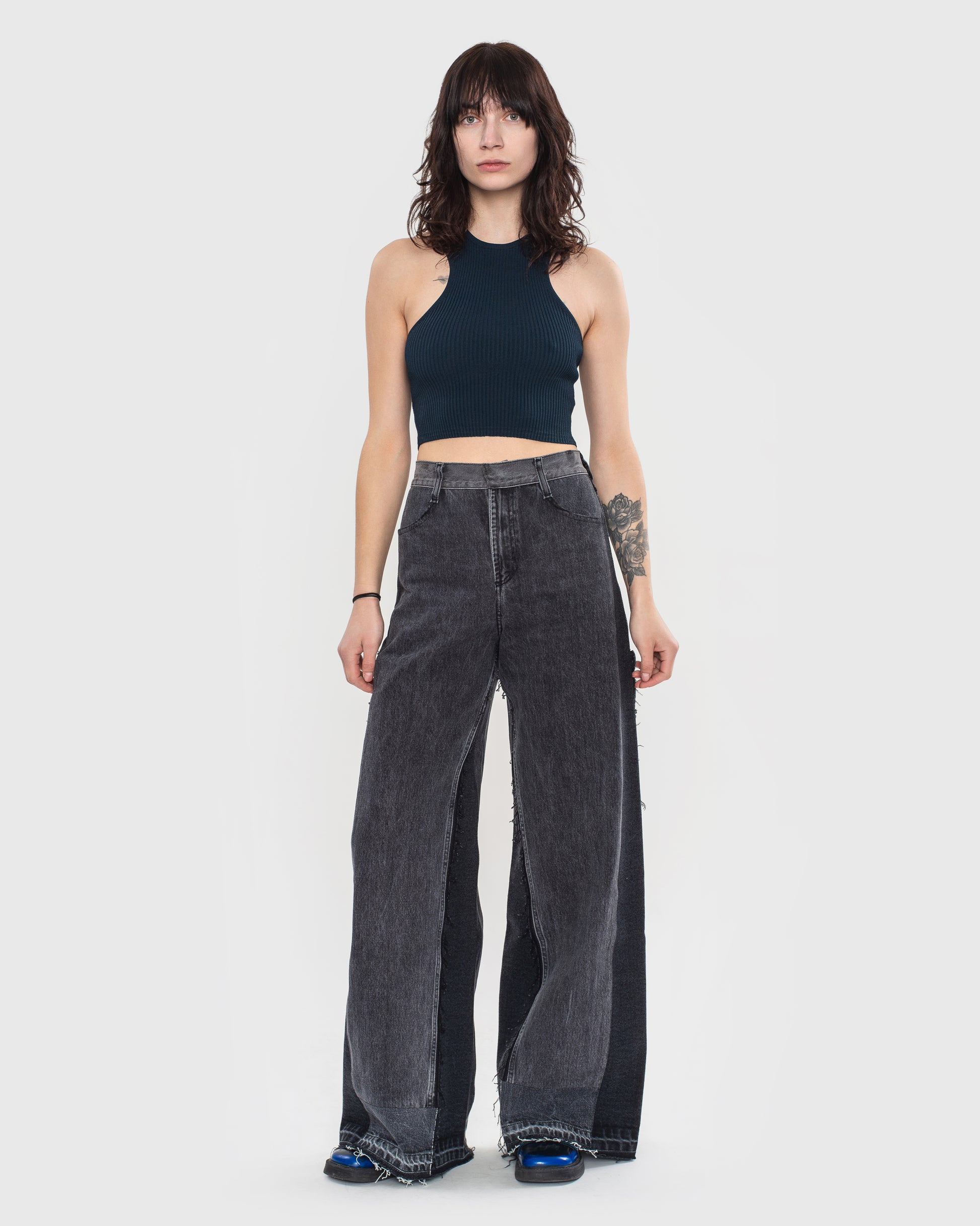 Buy Reworked Patchwork Wide Jeans – Bottoms by Ksenia Schnaider | Ethical & Sustainable Fashion