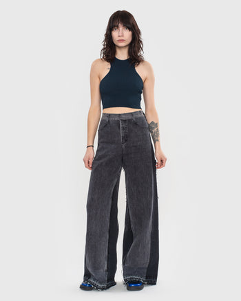 Buy Reworked Patchwork Wide Jeans – Bottoms by Ksenia Schnaider | Ethical & Sustainable Fashion