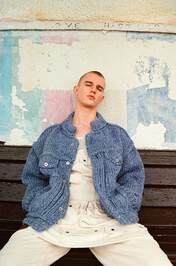 Buy Hand Knitted Denim Jacket – Outerwear by Ksenia Schnaider | Ethical & Sustainable Fashion