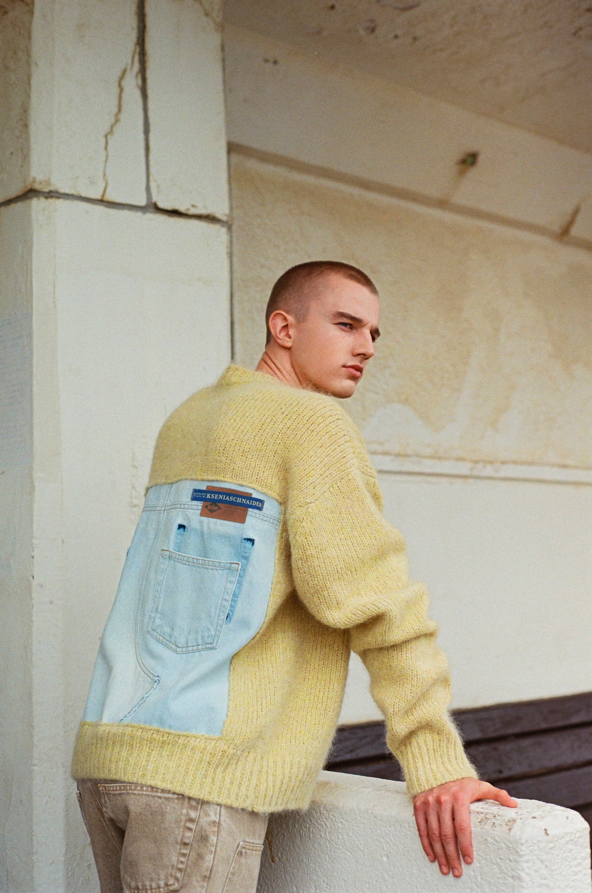 Buy Illusion Sweater with Denim Back Detail – Tops by Ksenia Schnaider | Ethical & Sustainable Fashion