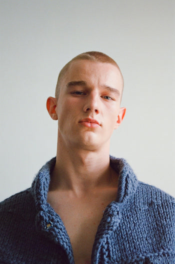 Buy Hand Knitted Denim Jacket – Outerwear by Ksenia Schnaider | Ethical & Sustainable Fashion