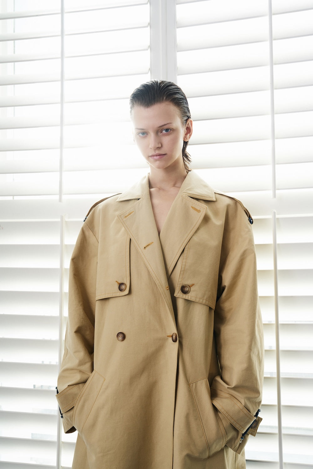 Buy Reworked Trench with Back Jeans Detail – Outerwear by Ksenia Schnaider | Ethical & Sustainable Fashion