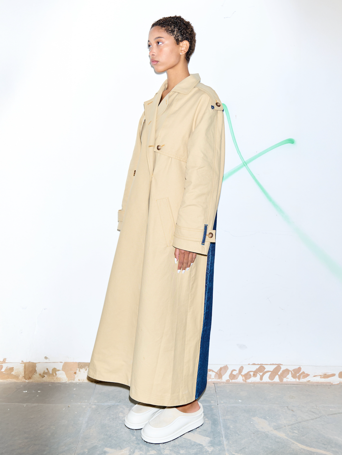 Buy Reworked Trench with Back Jeans Detail – Outerwear by Ksenia Schnaider | Ethical & Sustainable Fashion